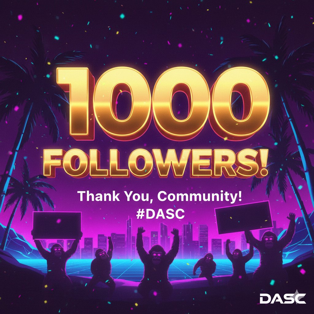 🤙Thank  for 1000 followers 
The DASC community is growing faster than ever. This is just the beginning of our journey on <a href="/solana/">Solana</a>. Huge thanks to everyone who’s been with us since day one. 

💎On this occasion 💎: 

🎁GIVEAWAY 🎁10$ on SOL :
To celebrate: 
✅Follow <a href="/DASC_solana/">Delta Ape Solana Club (DASC)</a> &amp;
