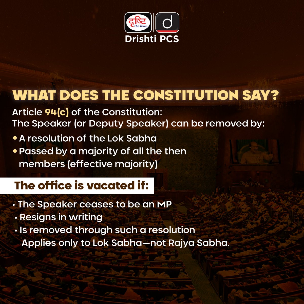 DrishtiPCS's tweet image. No-confidence motion against the Lok Sabha Speaker—what happens next?
Swipe to understand the constitutional process in simple terms
.
#NoConfidenceMotion #LokSabhaSpeaker #ConstitutionalProcess #PoliticalDynamics #IndianParliament #DrishtiIASEnglish #DrishtiPCS