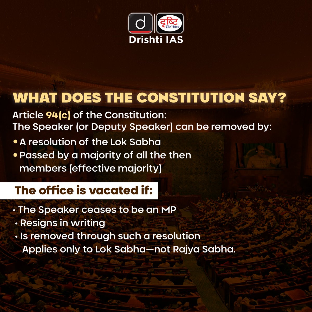 drishtiiaseng's tweet image. No-confidence motion against the Lok Sabha Speaker—what happens next?
Swipe to understand the constitutional process in simple terms

#NoConfidenceMotion #LokSabhaSpeaker #ConstitutionalProcess #PoliticalDynamics #IndianParliament #DrishtiIASEnglish #DrishtiIAS #DrishtiIASEnglish