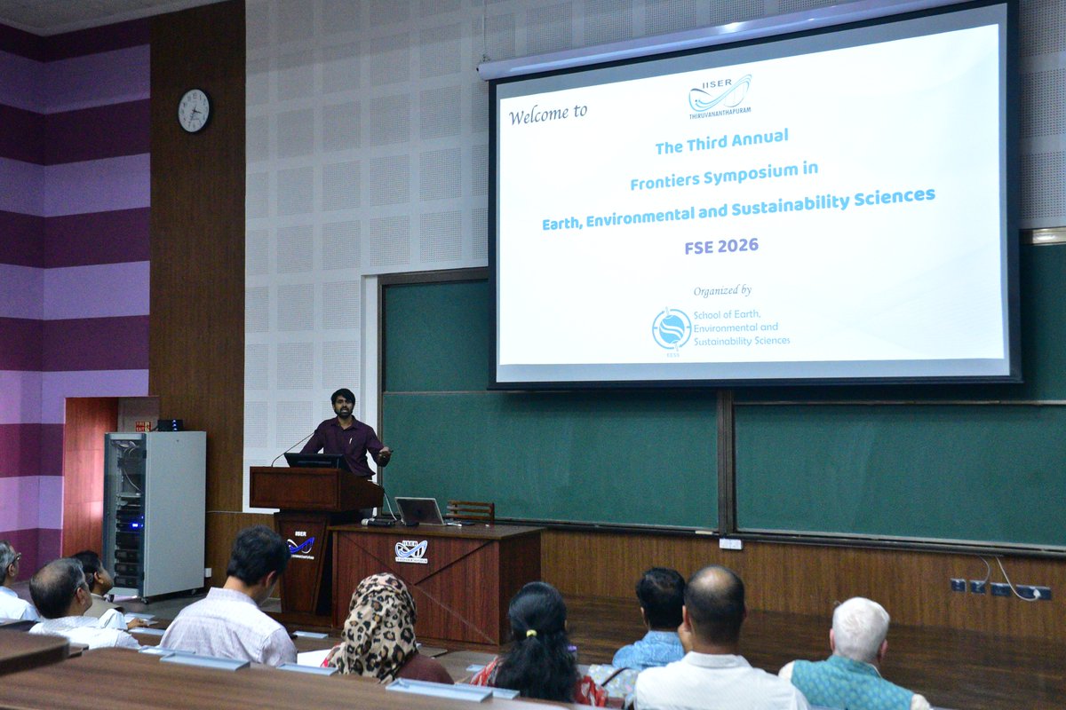 tvmiiser's tweet photo. The 3rd Frontiers Symposium in Earth, Environmental and Sustainability Sciences (FSE 2026) officially commenced today with opening remarks by Prof. J. N. Moorthy, Director- IISER TVM. 
FSE 2026 highlights groundbreaking research addressing the most pressing challenges in climate change and sustainable development.
@EduMinOfIndia @PIB_India 
#FSE2026  #FrontiersInEarthScience #SustainableFuture #ClimateChange #SEESS