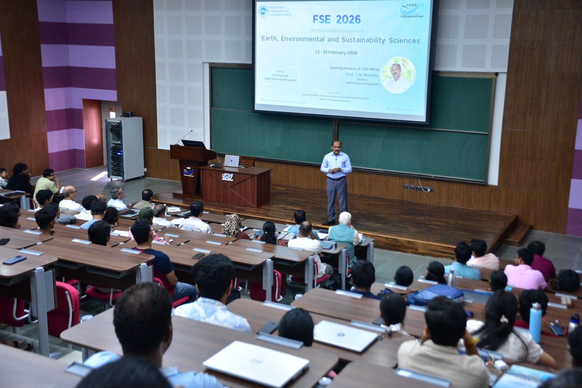 tvmiiser's tweet photo. The 3rd Frontiers Symposium in Earth, Environmental and Sustainability Sciences (FSE 2026) officially commenced today with opening remarks by Prof. J. N. Moorthy, Director- IISER TVM. 
FSE 2026 highlights groundbreaking research addressing the most pressing challenges in climate change and sustainable development.
@EduMinOfIndia @PIB_India 
#FSE2026  #FrontiersInEarthScience #SustainableFuture #ClimateChange #SEESS
