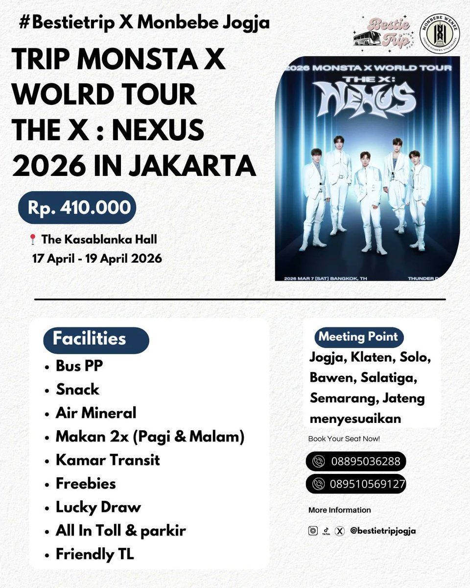 [Help RT]

Hi Monbebe!

Kami berkolaborasi dg Bestie Trip akan mengadakan trip untuk konser Monsta X in JKT niihhh 🙌

Kindly find the details on below gform:
bit.ly/FixIkutanTripM…

Thankyou Monbebe 🫶