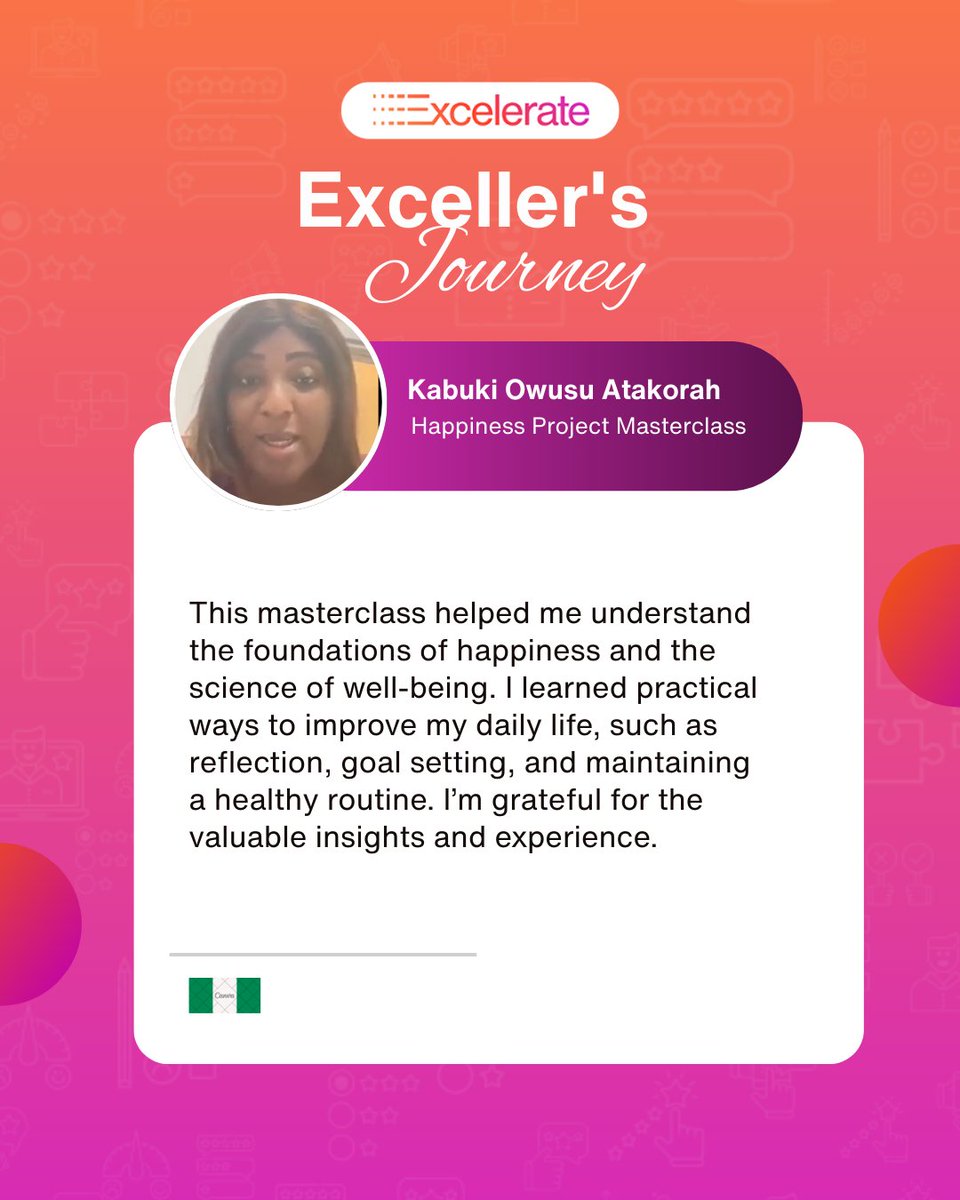 Happiness can be practiced.

Happiness can be practiced.😄

Kabuki Owusu Atakorah learned to:

• Build healthy habits

• Use reflection and goal setting

• Understand well-being

Want to grow personally and professionally?

🌐Join the next session. tinyurl.com/yc3u3mdf