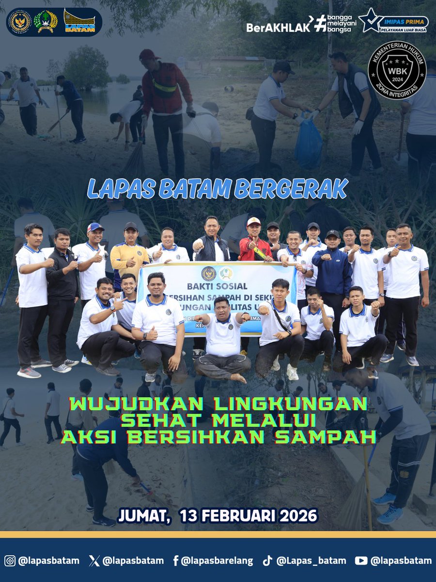 #SobatPastama

Bersih Lingkungannya, Sehat Orangnya!
​Lapas Batam hadir di tengah masyarakat melalui aksi bersih-bersih sampah. Kami percaya lingkungan yang bersih adalah awal dari masyarakat yang produktif dan sehat.
#kemenimipas
#PemasyarakatanKepri
#lapasbatam
#YosafatRizanto