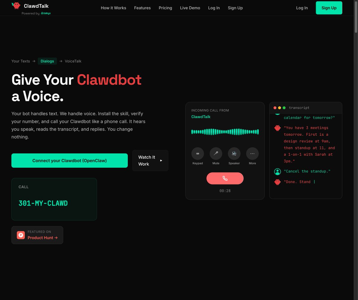 Holy shit... your AI agent can now make real phone calls.

It's called ClawdTalk and it gives any Clawdbot or OpenClaw agent an actual phone number.

Not browser audio. Not a chatbot. Real calls over real telephony infrastructure.

Sub-200ms latency.

Here's why this changes