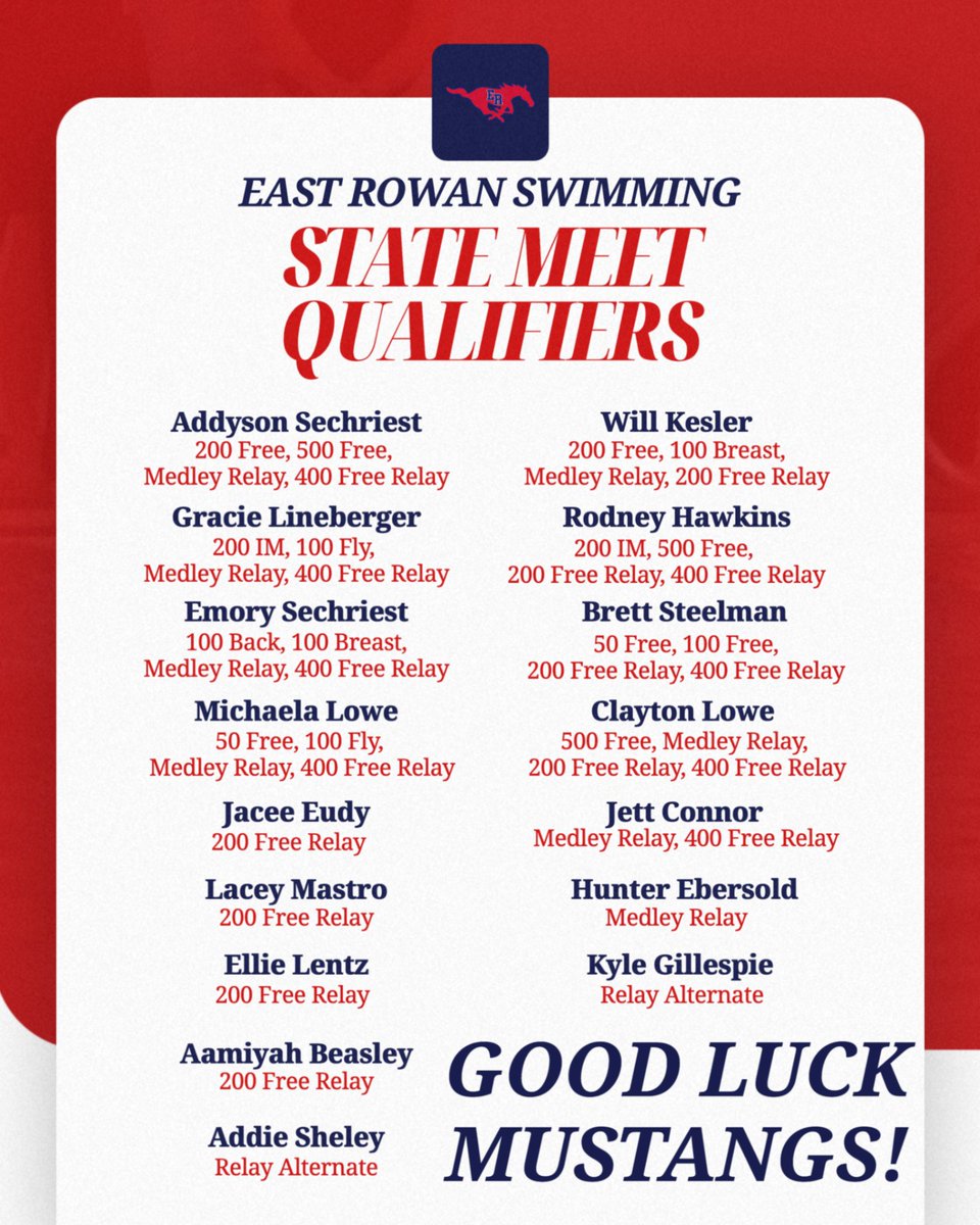 🚨STATES DAY🚨

Good luck to all of our swimmers this morning at the State Meet!

Let's go Mustangs‼️