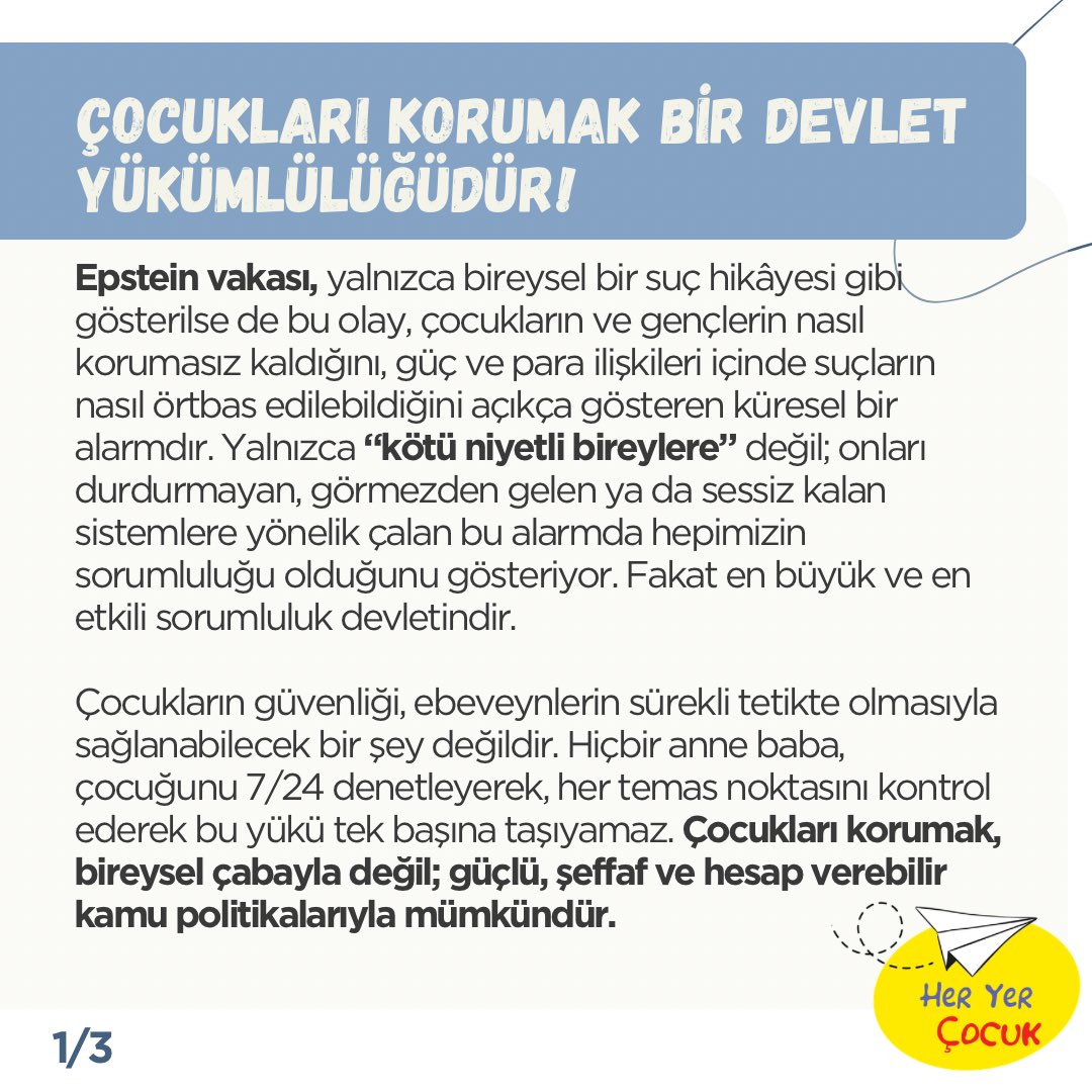 HerYerCocuk's tweet photo. Çocukları Korumak Bir Devlet Yükümlülüğüdür ‼️

Ebeveynlere düşen rol suçluluk duymak ya da korku içinde yaşamak değildir. Aksine, hak temelli bir bakış açısıyla şunu talep etmektir:
“Ben çocuğumu seviyorum ve korumak istiyorum. Ama bunun için yalnız bırakılmak istemiyorum.” https://t.co/msKPVGHwv5