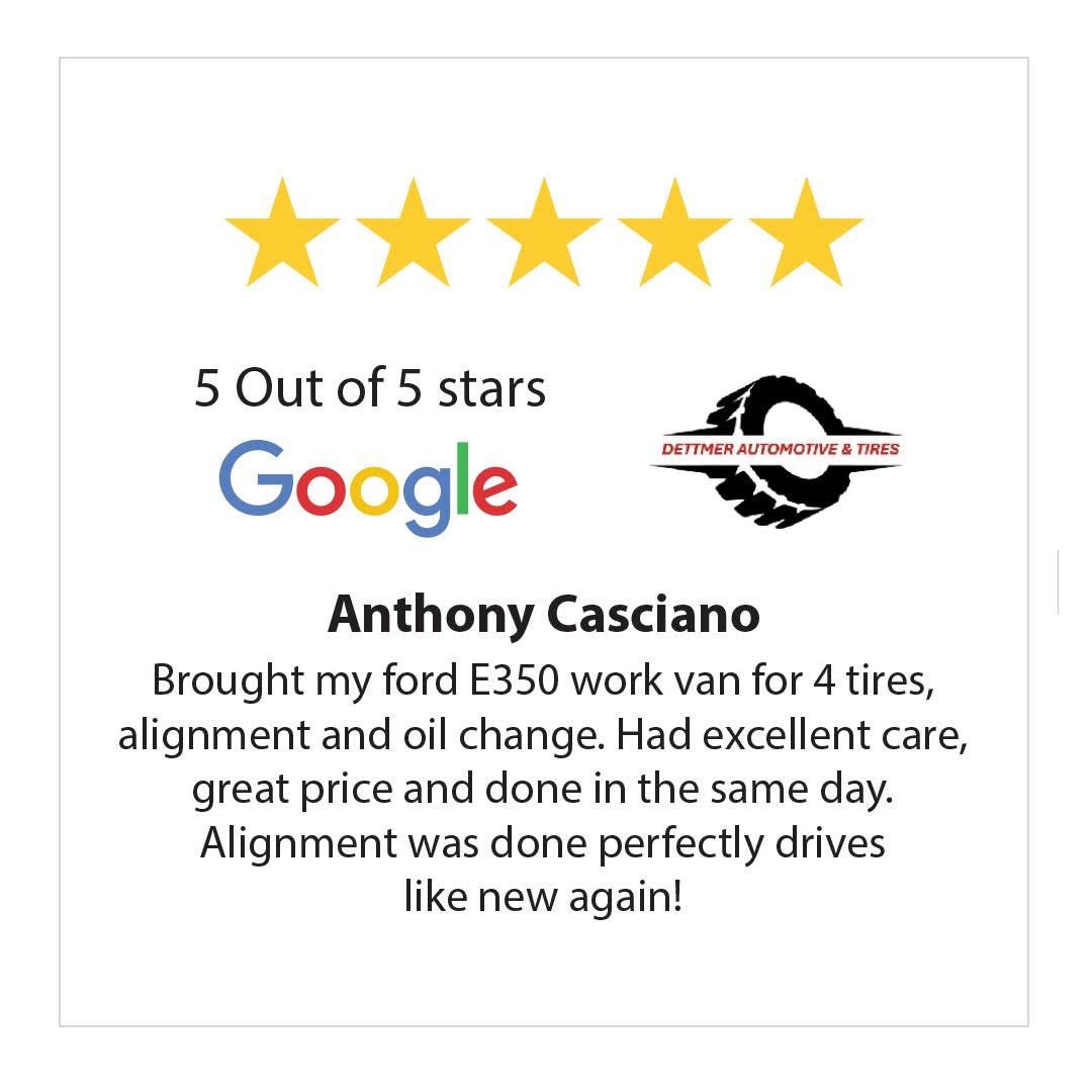 GOOGLE REVIEWS
⭐️ ⭐️ ⭐️ ⭐️ ⭐️ 
 
Thank You Anthony Casciano for sharing your experience with Dettmer Tire!

👉 Visit dettmertires.com to book your service today!

#Guelph #GuelphTires #GuelphAutoRepair #GuelphMobileTireService #DettmerTire #GoogleReviews