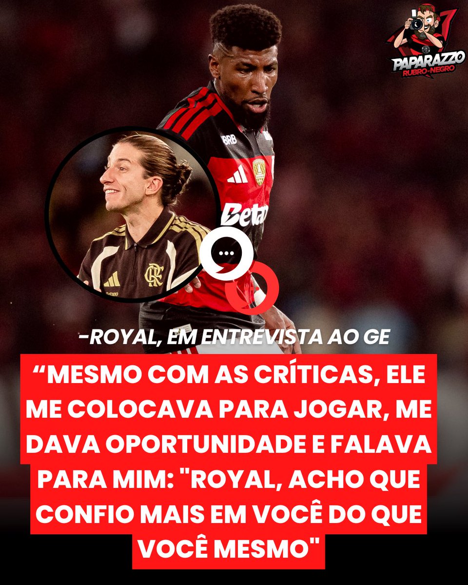 PapaRubroNegro's tweet photo. Em entrevista ao GE, Emerson Royal ressaltou o apoio de Filipe Luís em um período de fortes críticas no Flamengo.

“O Filipe é um cara ímpar. Eu não o conhecia pessoalmente antes de vir para cá, só o via jogar, gostava muito de como ele jogava, e ele me ajudou muito nesse processo. Ele conversava bastante comigo, me blindava também, me apoiou durante boa parte desse processo de críticas. Mesmo com as críticas, ele me colocava para jogar, me dava oportunidade e falava para mim: "Royal, acho que confio mais em você do que você mesmo", disse o lateral, que completou:

“Eu respondia: "Aí também não (risos), porque eu confio para caramba em mim, mas eu sei da confiança que você tem em mim, obrigado por isso. Eu vou devolver isso de alguma forma, quando eu me encontrar fisicamente, encontrar confiança, eu vou entregar o que você espera de mim". Não estou 100% ainda, posso entregar muito mais, vou continuar trabalhando. Ele vem me ajudando nisso, principalmente na parte defensiva. Eu não tenho outro caminho se não for o trabalho”, comentou o atleta.

Por @brunodoubs
📸 @adrianofontesft | @flamengo