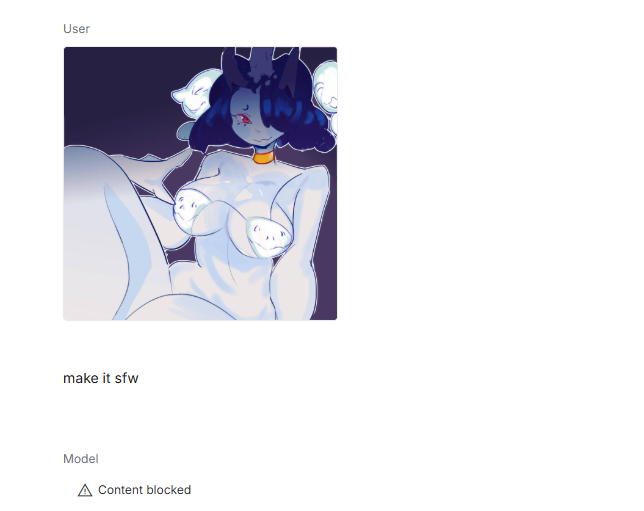 PropMister85737's tweet photo. You know that your art is decent when the A.I flags it for NSFW and doesn't want to negotiate in any way. https://t.co/SDRjTAHhJV