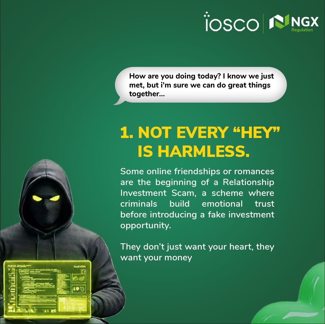 ngxgrp's tweet photo. Love is in the air, but so are scammers. 💔

This Valentine’s season, we’re spotlighting romance investment scams and how they operate. Swipe through to learn what you need to know to stay protected.

Protect your heart. Protect your investments.

#NGXRegulation #NGXInvestorProtection #RomanceScamAlert