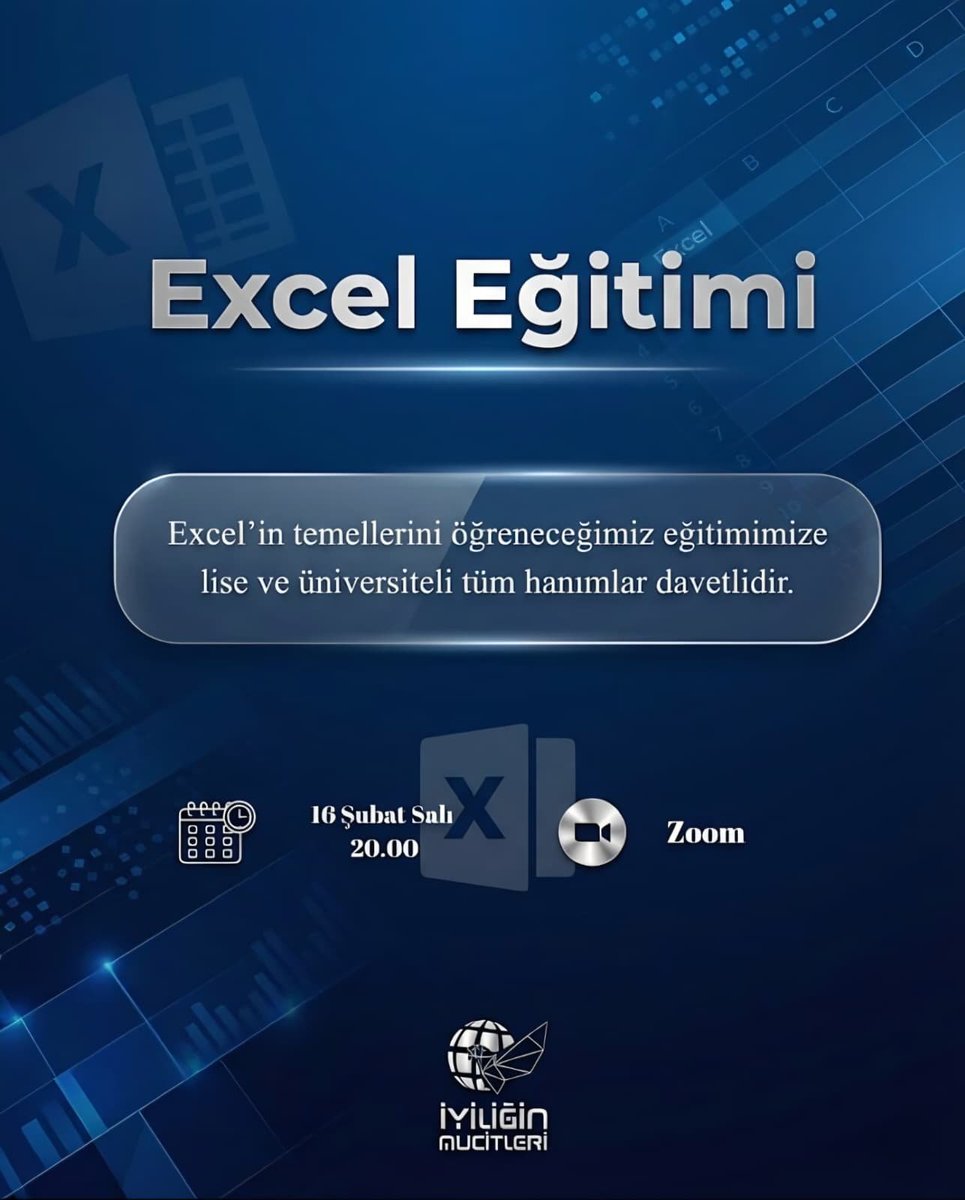 📊 Excel Eğitimi Başlıyor!
Excel’in temellerini birlikte öğrenmeye hazır mısın?
Formüller, tablolar, temel işlemler ve pratik kullanım teknikleriyle sağlam bir başlangıç yapıyoruz 🚀