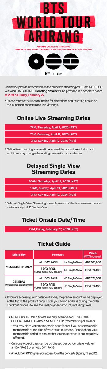 อาร์มี่ทีมหน้าจอเตรียมพร้อม ไม่ต้องบินก็ฟินได้ 🔎💜

🎞️🔴 BTS WORLD TOUR ‘ARIRANG’ LIVE VIEWING ในโรงภาพยนตร์
🎟️ จำหน่ายตั๋ว : 25/02/2026 (20:00น.)

📆 รอบโคยัง: 11/04/2026(17:00น.)
📆 รอบโตเกียว: 18/04/2026 (13:00น.)

💜🔴 BTS WORLD TOUR ‘ARIRANG’ IN GOYANG Online Live Streaming