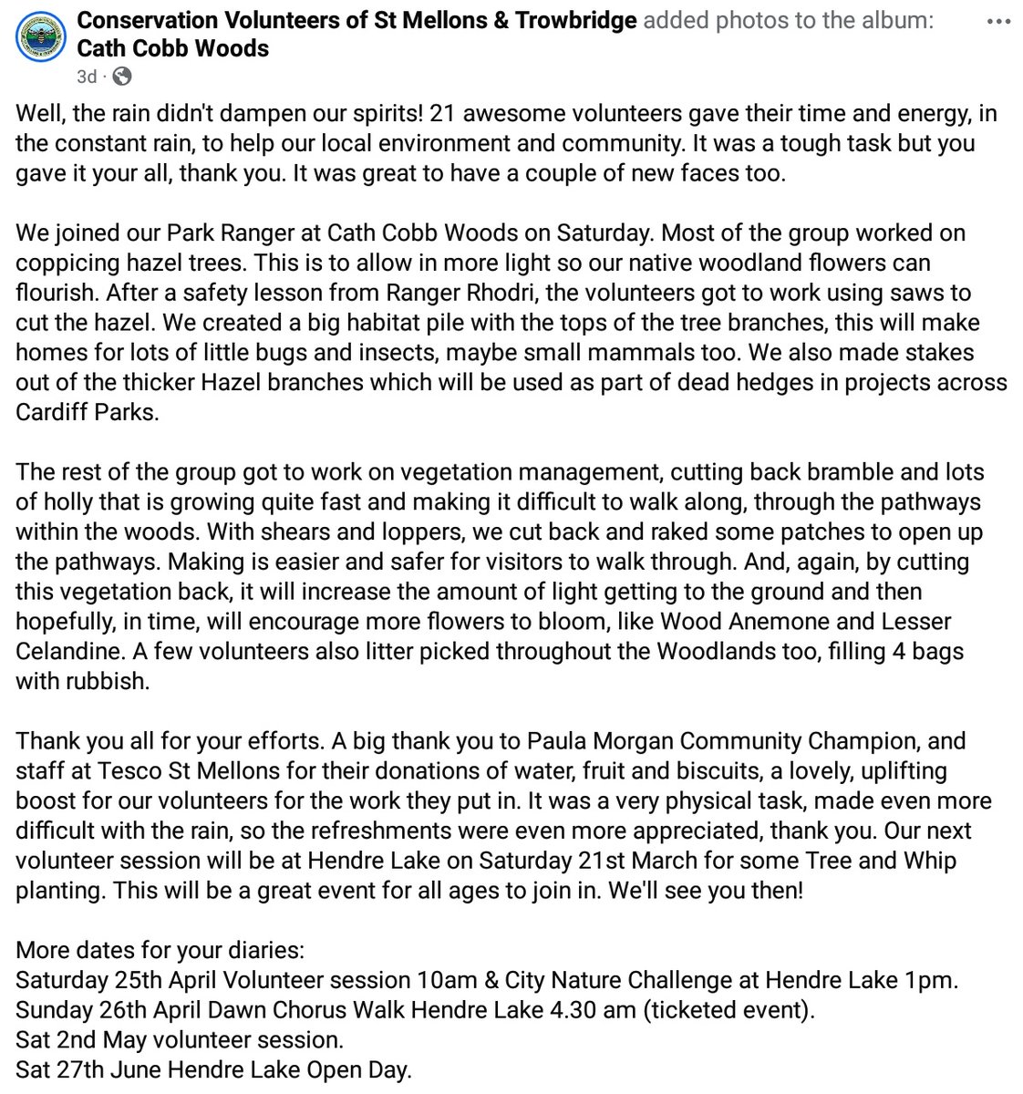 Conservation Volunteers St Mellons & Trowbridge tweet media