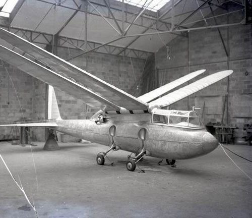 clark_aviation's tweet image. The René Riout experimental butterfly aircraft from 1937, probably the last attempt at a practical ornithopter to get as far as ground testing. 
Sadly, the contraption 'beat itself to death' once power sufficient for it to fly was first applied!