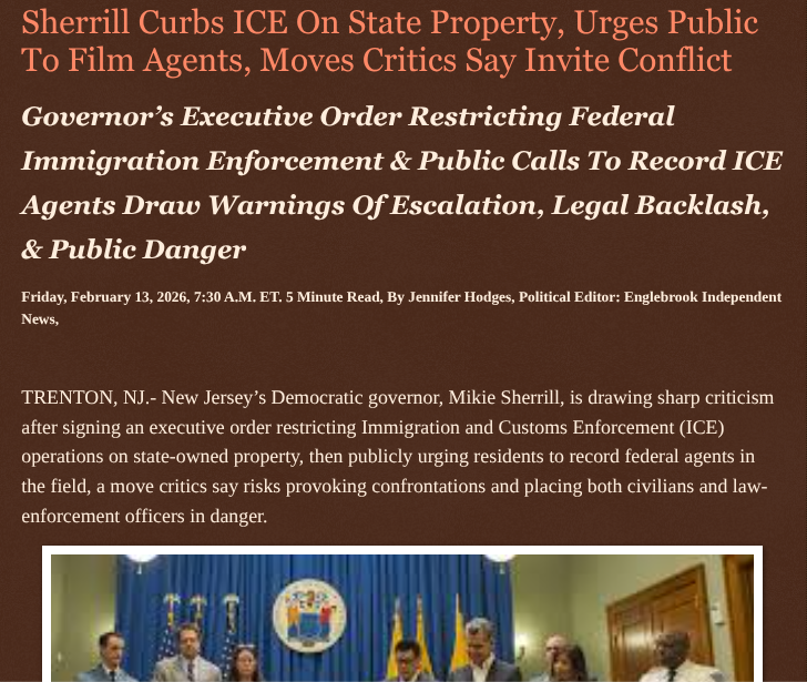 ArtFletcher9's tweet photo. Sherrill Curbs ICE On State Property, Urges Public To Film Agents, Moves Critics Say Invite Conflict https://t.co/12q59uEr4w via @Englebrooknews #NewJersey @GovSherrillNJ #Democrats #NJDemocrats #ExecutiveOrder #prohibiting #ICE #Operations #State #Property @wireless_step @HRG_Media @LodiNJNews @Fordmb1953 @SarahGeving1 @Shannon96574094 @Daytobehappy @janninereid1 @gator4kb18 @MichelleF_35 @TrumpWasRite2 @KathyKbrose @RobGerundo @JimBobW49