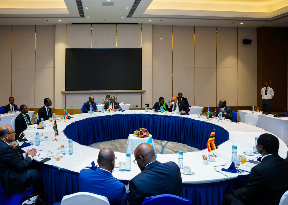 MFAEthiopia's tweet photo. Foreign Minister @GHessebon hosted a productive breakfast meeting today with Foreign Ministers from the ratifying states of the Agreement on the Nile River Basin Cooperative framework (#CFA).

The gathering brought together Foreign Ministers from #Ethiopia, #Kenya, #Rwanda, #Tanzania, #Uganda, #Burundi and #SouthSudan. Discussions centered on practical steps to expedite the full operationalization of the Agreement and the establishment of the Nile River Basin Commission (NRBC).

The Ministers reaffirmed their shared commitment to the principles of equitable and reasonable utilization of Nile waters, as enshrined in the CFA. They underscored that cooperation remains to be a necessity to ensure an equitable and reasonable management and utilization of this shared water resource. 

Furthermore, the meeting highlighted progresses achieved since the entry into force of the CFA and expressed their commitment to ensure the successful completion of the formation of institutional setup.