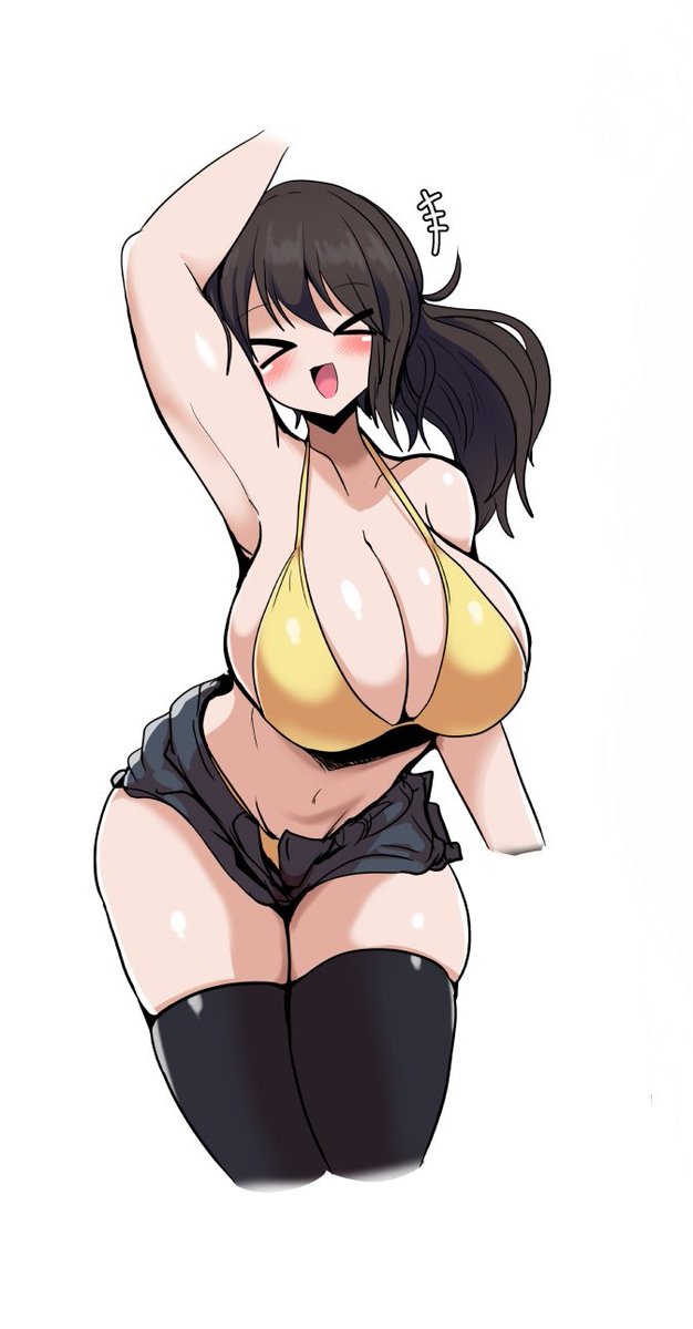 デカパイ黄色ビキニホットパンツ娘 