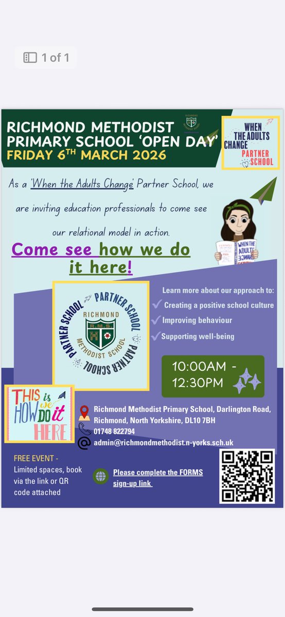 Partner School Open Day, March 6th, come and see our approach in action. Contact Tracey@WhenTheAdultsChange.com to find a Partner School near you