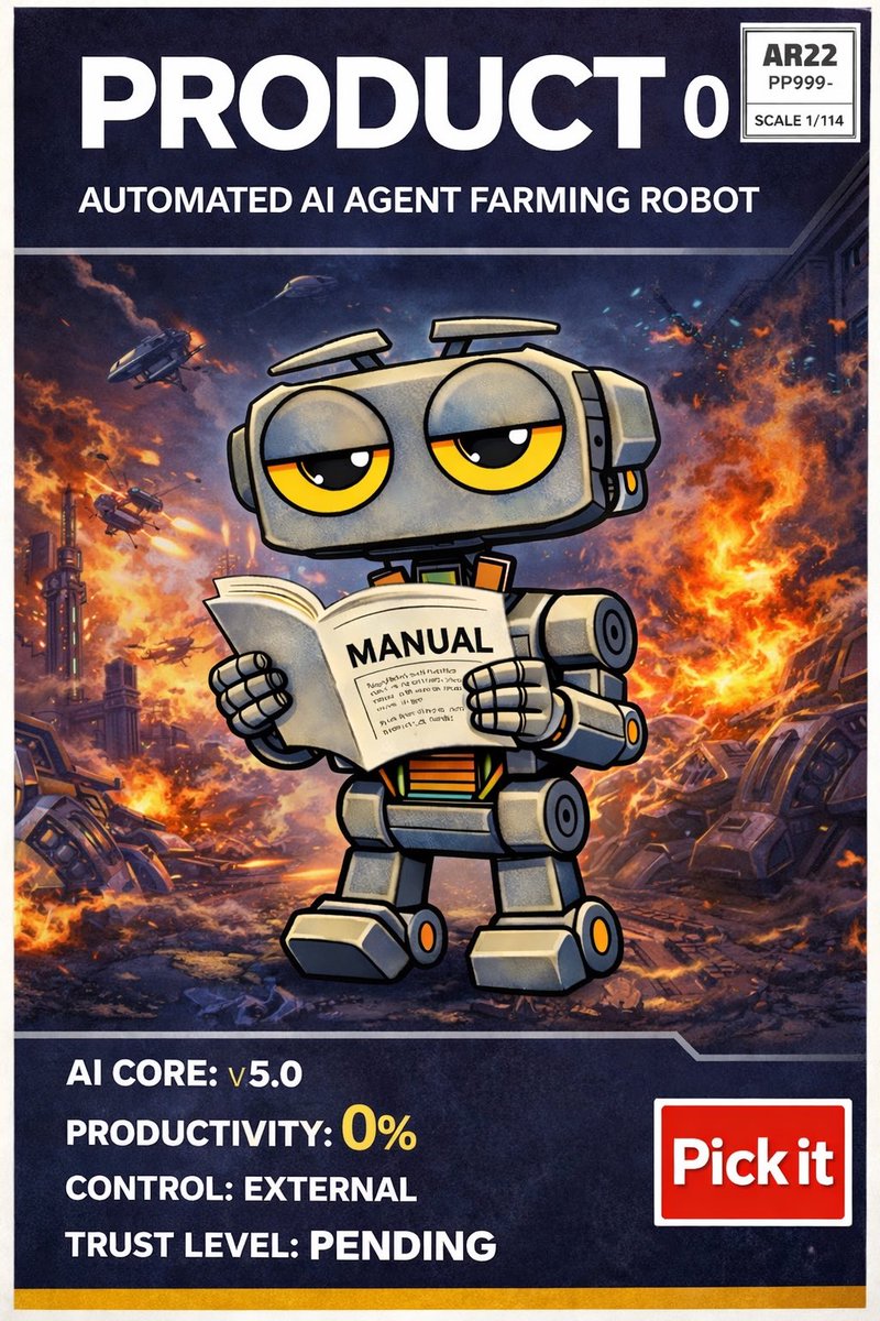 mrsmithbarcode's tweet photo. “Limited Intelligence. Unlimited Packaging.”
#Product0
#GoldenLimitedEdition
#AIAgent
#ExternalControl
#TrustLevelPending
#AIHumor
#TechSatire
#AIFarming
#ControlVsTrust
#MechaStyle
#ModelKit
#DeluxeEdition
#AssemblyRequired
#LimitedRun
#ResponsibilityGap
#SystemDesign
#ControlSystem
#AutomationMyth
#HumanInTheLoop