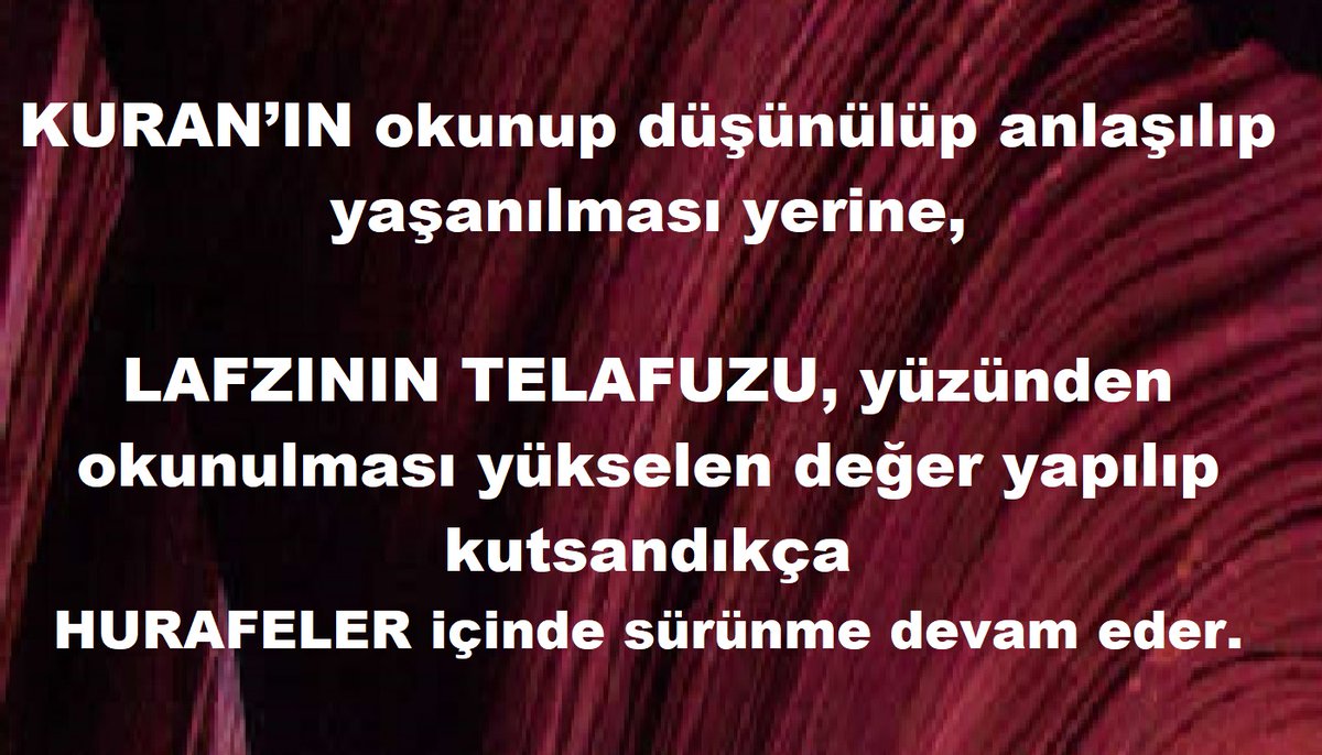 #KURAN’IN okunup düşünülüp anlaşılıp yaşanılması yerine, 
sadece LAFZININ TELAFUZU, yüzünden okunulması yükselen değer yapılıp kutsandıkça 
HURAFELER içinde sürünme devam eder.

facebook.com/photo?fbid=140…
aaldemira.blogspot.com/2026/02/kurani…
instagram.com/p/DUss4qFDqBs/