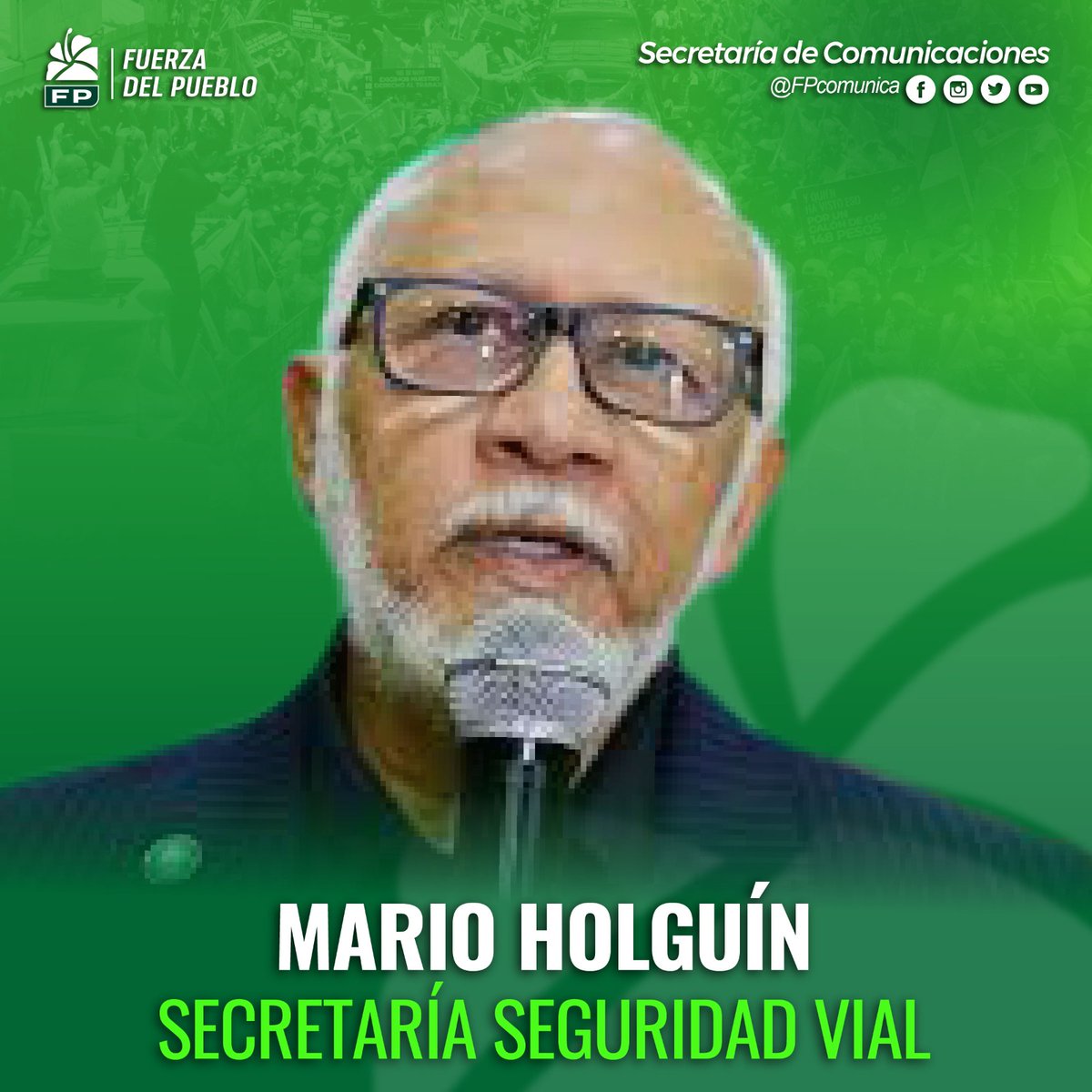 Felicitamos al Ing. Mario Holguín por su ratificación al frente de la Secretaria de Seguridad Vial de la <a href="/FPcomunica/">@Fuerza del Pueblo (FP)</a> .<a href="/LeonelFernandez/">Leonel Fernández</a> <a href="/arq_Flabour/">Franklin Labour</a> .<a href="/reddeladignida1/">Mario Holguin</a>  <a href="/radhamesjimenez/">Radhames Jimenez</a> <a href="/nconcepcion/">Nathanael Concepcion</a> <a href="/selineemendez/">Selinée Méndez</a> <a href="/ActualidadFP/">ActualidadFP</a> <a href="/OmarLFernandez/">Omar Fernández</a> <a href="/wallynet3/">Wellington Ramirez</a> <a href="/PedroMe17154014/">Pedro Mercedes</a> <a href="/RAFAsuma/">RAFA Castillo</a>