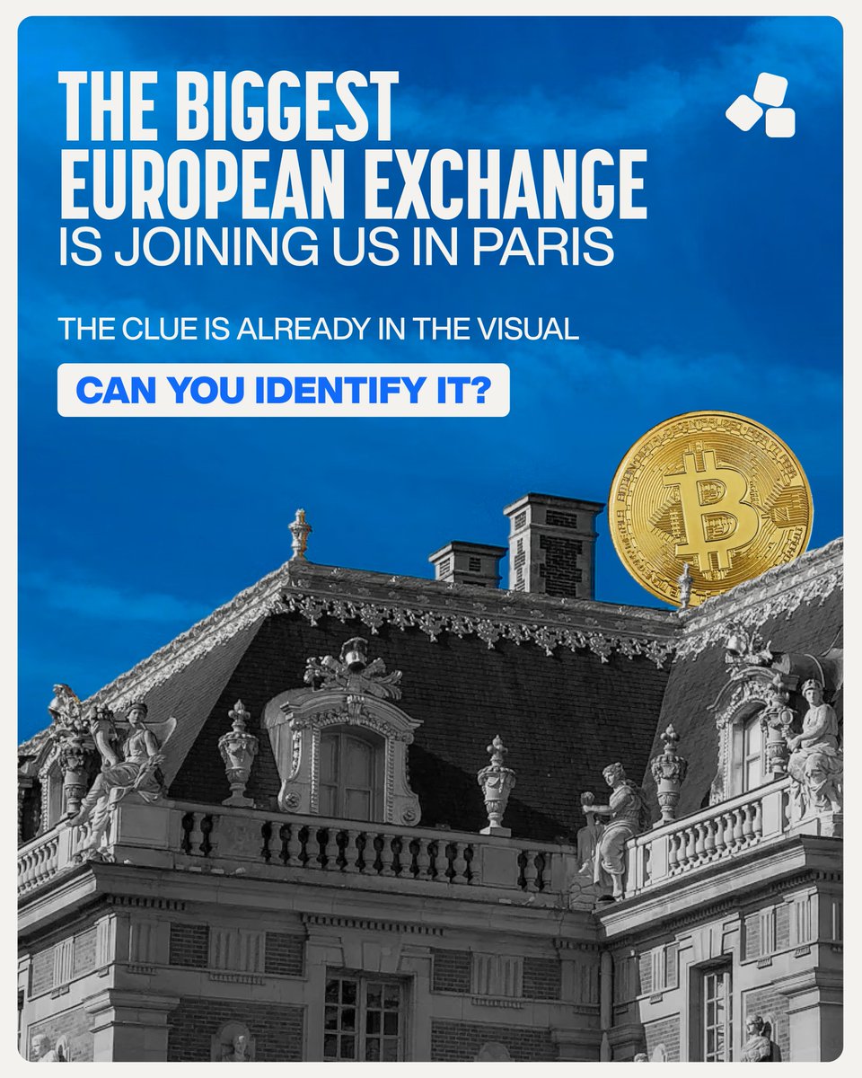 ParisBlockWeek's tweet photo. Something big is happening at #ParisBlockchainWeek.

The biggest European exchange is joining us in Paris. 👀

The clue? It's already in the visual. Look closely!

We're not saying who yet. But if you know, you know.

Drop your guesses below. 👇

The full reveal is coming soon, and it's going to make #PBW26 even bigger than you thought.