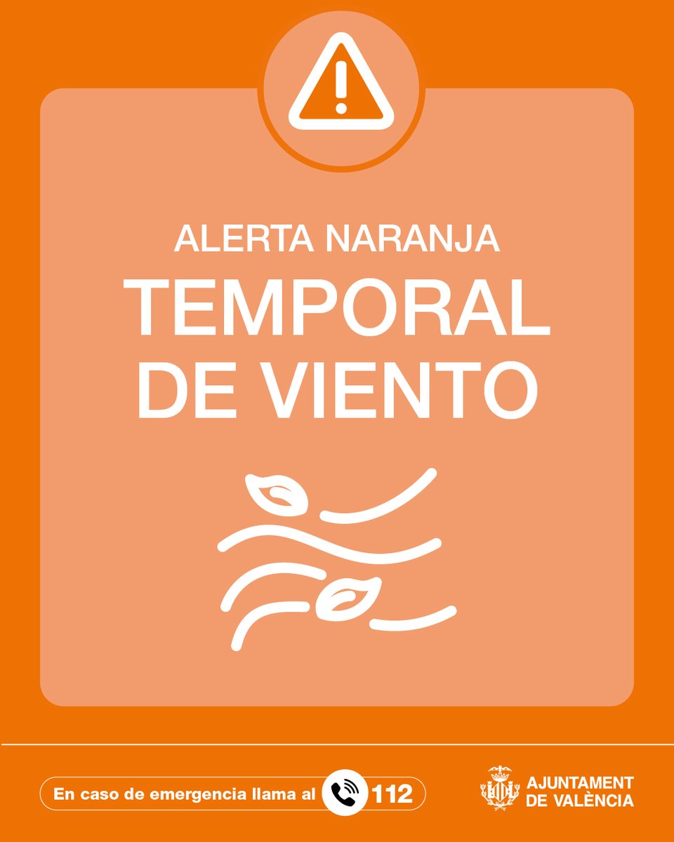 AjuntamentVLC's tweet photo. ⚠️@GVA112 actualiza y establece para mañana, 14 de febrero 📆, preemergencia meteorológica de alerta naranja 🟠 por viento en #València.

Presta atención a las siguientes recomendaciones y medidas adoptadas 🔽 https://t.co/GXKNhy5ETU