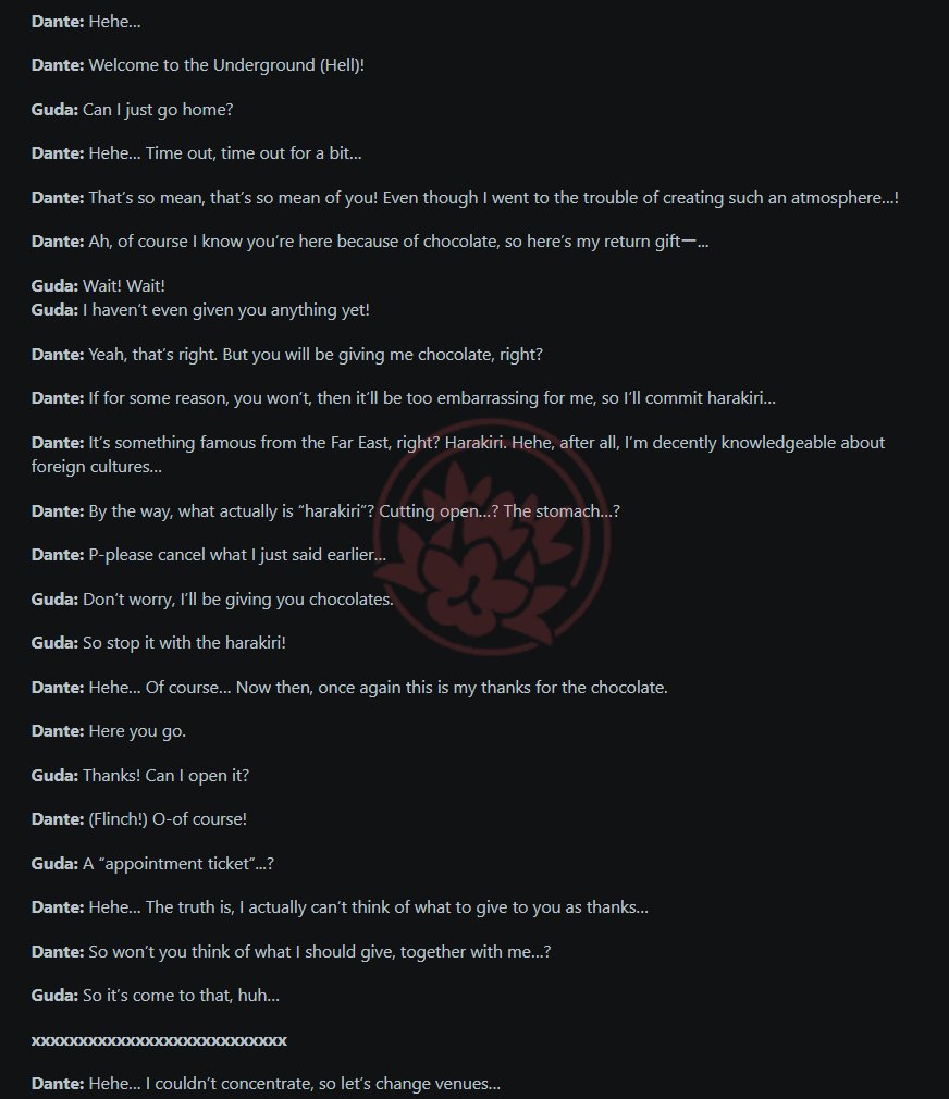carlikun's tweet photo. Dante Alighieri Valentine's Cutscene + CE Translation: 

Hehe... A Laurel Wreath of Glory and Victory https://t.co/6G4vnXfpT6