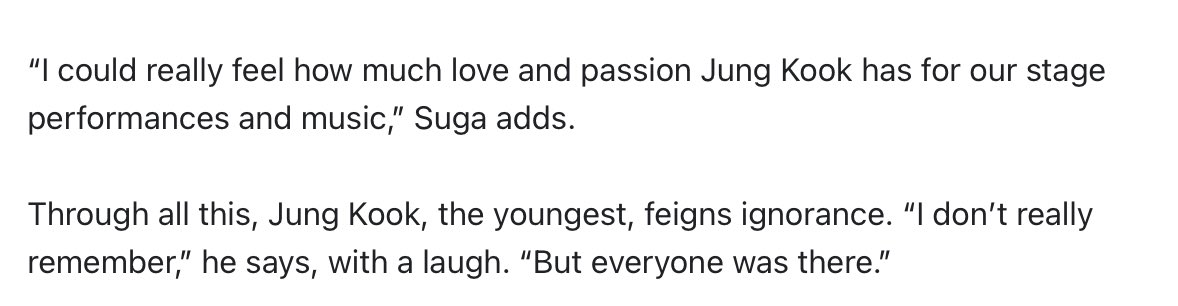 [INFO] One of the group’s most memorable reunions was actually during the #BTS hiatus.😭

“It was before we all got discharged from the military service. And Jung Kook cried, he bawled,” V says, recounting his bandmate’s desire for the group to reunite in earnest. “Jung Kook