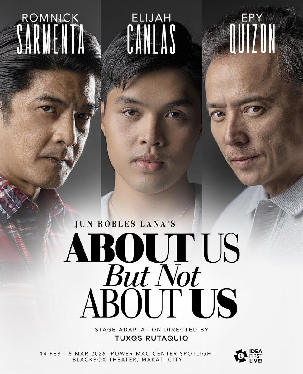 roxyarchieluvs2's tweet photo. elijah canlas is lance on about us but not about us theater stage adaptation along with sir romnick sarmienta and epy quizon ✨

🏠: power mac center spotlight block box theater makati city 
🗓️: february 14-march 8, 2026

#ElijahCanlas | @elijahcanlas_ #AboutUsButNotAboutUs https://t.co/kDudABt6xc