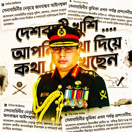 ja43918's tweet photo. দেশের প্রয়োজনে শান্তিপূর্ণ ও সংঘাতহীন নির্বাচন আয়োজন করে প্রতিশ্রুতি রক্ষা করেছেন সেনাপ্রধান জেনারেল ওয়াকারুজ্জামান। #ArmyChief #ConflictFreeElection #Leadership #Successful_Election_On_Bangladesh #Proud_of_Bangladesh_Army https://t.co/1GLhJGDU85
