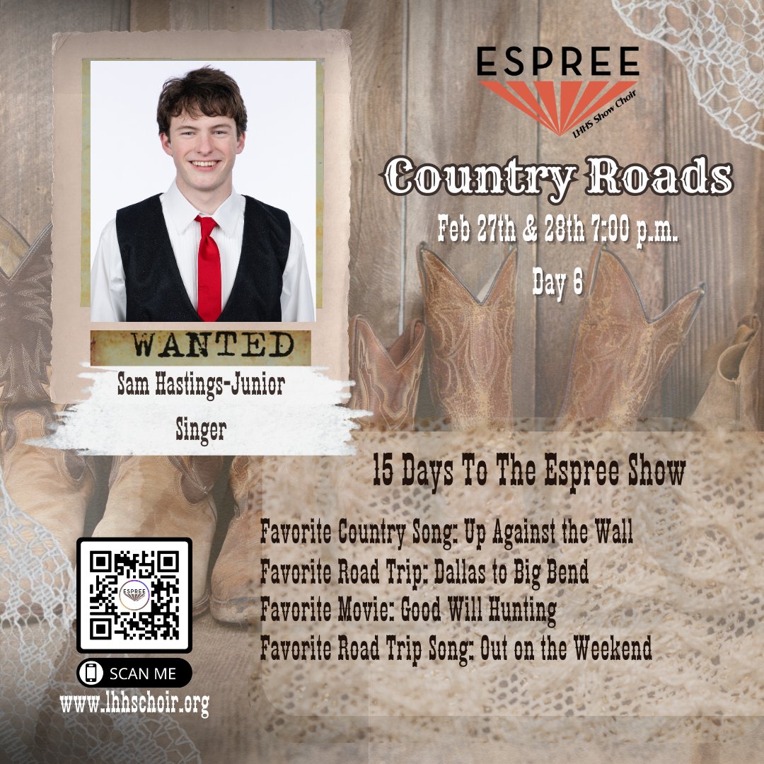 15 days until The Espree Country Roads Show.
Today we meet Sam Hastings.