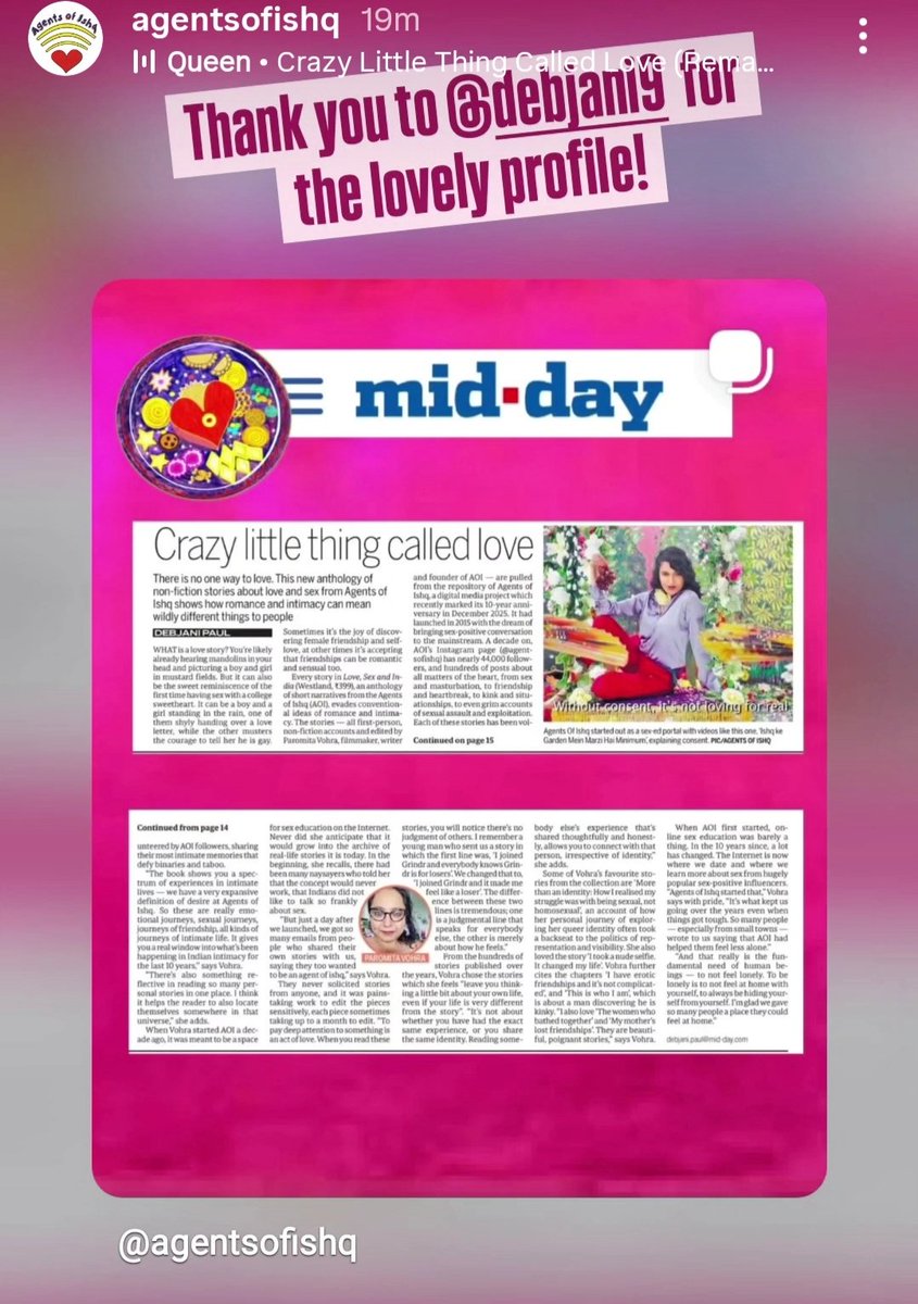 rimli76's tweet image. Ooh lala
We agents along with our #mentor and #editor  @parodevi makes it to #Midday and #TheTribune

Sincere thanks team @AgentsofIshq @WestlandBooks 

Valentine's Day just got happier 🥰❣️