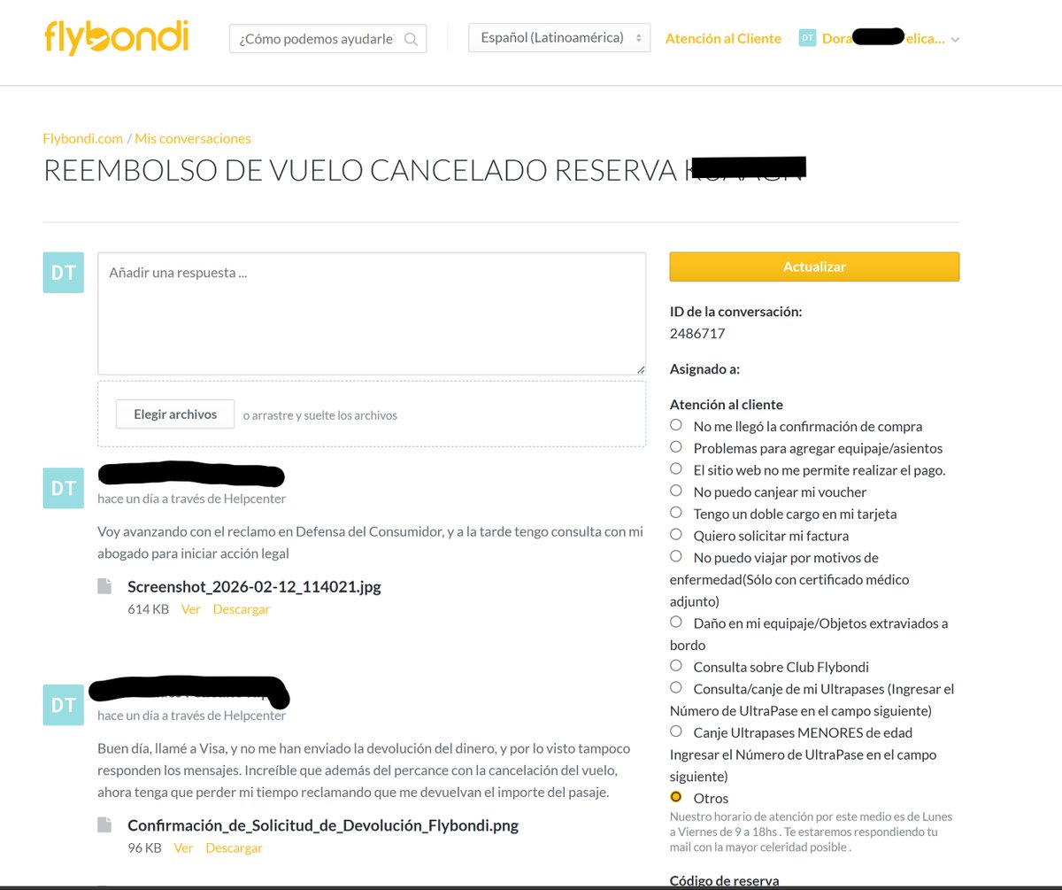 feli_eqs_arg's tweet photo. @flybondioficial Hola, NO muy bien por culpa de @flybondioficial . Ya envié el caso a ese link y nada, y todos los días sigo agregando reclamos y mensajes al link, y nunca me contestaron, el ID de la conversación es 2486717 https://t.co/8TeLEgENYB