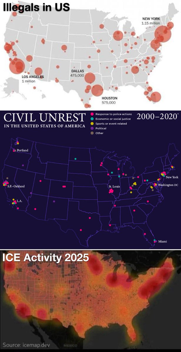 Rush1776Rush's tweet photo. Does 2025 ICE activity look like it's focused on Illegal immigrants or does it look like it was focused on causing civil unrest? Build up pockets of civil unrest, stand down let them“win”, creating a summer of love civil unrest, stand down nationally and abandon mass deportations https://t.co/I7NRcLujJC