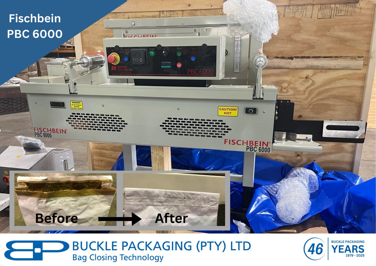 bucklepackaging's tweet photo. We’re excited to announce new stock of the Fischbein PBC 6000.! 🚀 

Contact us today for all your open-mouth closing needs
(0)11 613 8024
072 548 7954
sales@bucklepack.co.za https://t.co/B1duSAe8sC