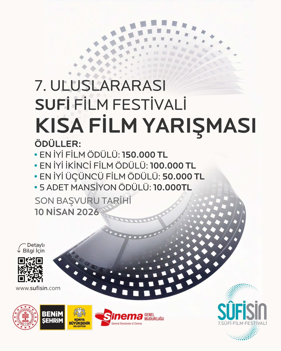 sufisinema's tweet photo. 🎬 Kısa Film Senden, Ödül Konya Büyükşehir Belediyesi’nden!

Konya Büyükşehir Belediyesi tarafından düzenlenen
7. Uluslararası Sufi Film Festivali kapsamında gerçekleştirilen
Ulusal Kısa Film Yarışması başvuruları başladı.

🔗 Başvuru:
https://t.co/jLJM9BVGf1 https://t.co/5YWdK9v1qN