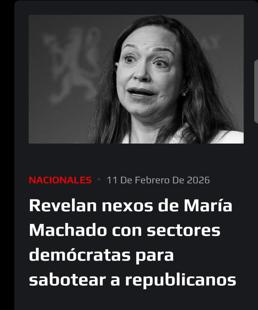 Se revelan conexiones de María Corina Machado con sectores demócratas, insinuando que busca sabotear a los republicanos. Fuentes cercanas afirman: "Ella se ha convertido en un inconveniente tanto para la Casa Blanca como para el Departamento de Estado".
MARÍA CORINA ESTORBO
