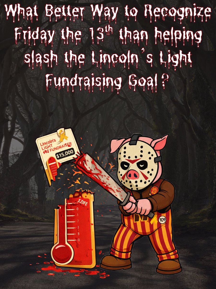 It's Friday the 13th… let’s SLASH into the remaining goal for Lincoln’s Light!

In honor of Lincoln, a brave, joyful boy who fought T-cell leukemia.

Help us finish strong. Donate. Share. Be the light. 

hogfarmers.networkforgood.com/projects/28452…