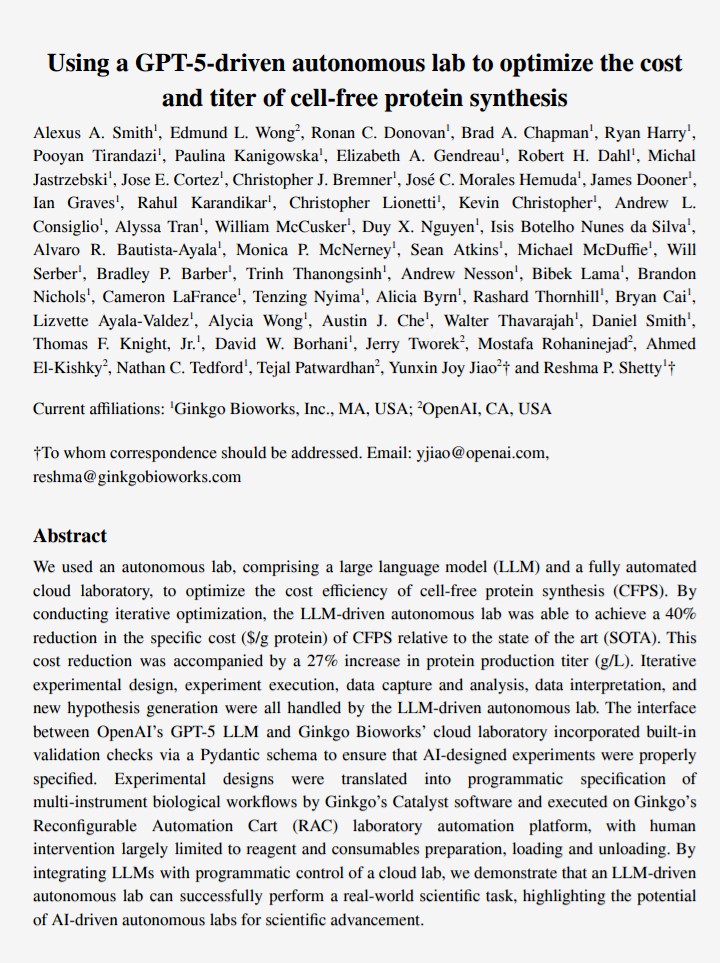 OpenAI acaba de cambiar la ciencia para siempre.

Hoy todavía hacemos investigación como los cavernícolas de hace 100 años. Personas probando hipótesis una por una, mezclando cosas a mano, esperando días para ver si funcionó.

Eso se terminó.

OpenAI, junto con Ginkgo BioWorks,