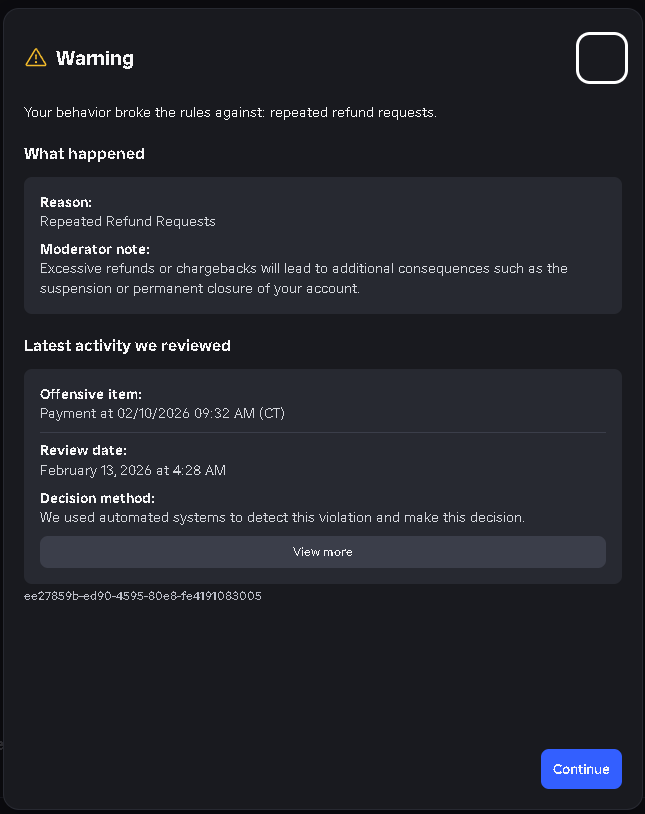 CallMeGamma0's tweet photo. @Roblox 
i made a *single* message through the supportsite. a single one. i got warned of opening too many tickets, i had 3 responses from roblox but i only 1 ticket. please look into my case. i dont wanna be perma banned for a mistake that wasnt mine. pls reconsider the warn! https://t.co/pPx47V2YD5