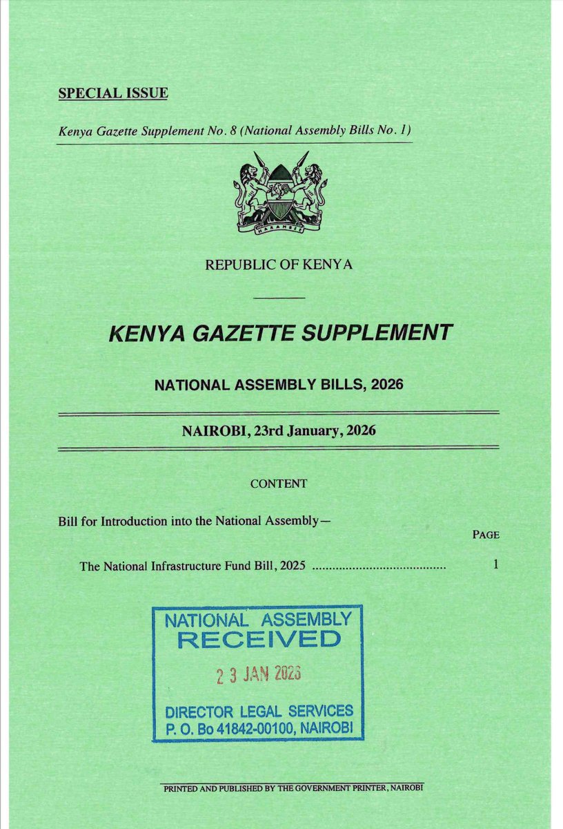 The National Infrastructure Fund Management Bill No.1 2026 is out!

Link to Bill available here - parliament.go.ke/sites/default/…