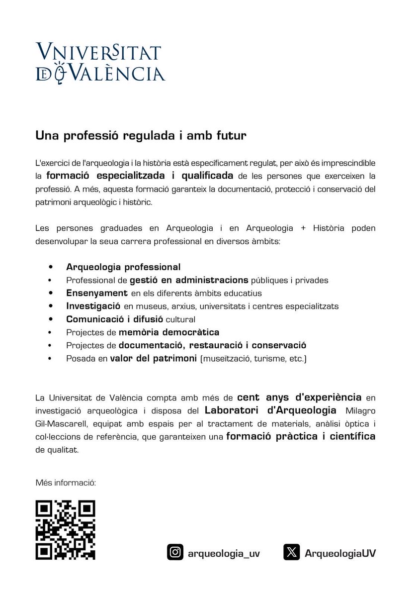 ✨ NOVETAT CURS 2026–2027 ✨

La <a href="/UV_EG/">Universitat València</a> amplia la seua oferta amb:
🏺 Grau en Arqueologia.
📚🏺 Doble Grau en Arqueologia i Història.