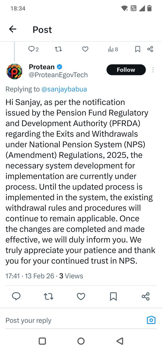 sanjaybabua's tweet photo. @nsitharaman @nsitharamanoffc  mam PROTEAN system for NPS withdrawal below 8 lacs not developed..pl push for early development pl find attached reply from PROTEAN CRA https://t.co/GyrYBIXOKs