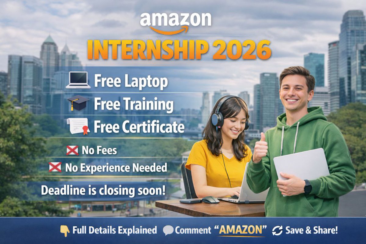 Amazon WFH Opportunity 2026 is LIVE!

Free laptop 💻
Free training 🎓
Free certificate 📜

❌ No fees
❌ No experience needed

📅 Deadline is closing soon..
👉 Full details explained in single video

💬 Retweet and Follow for the link
Comment “AMAZON”
🔁 Save &amp; Share with friends