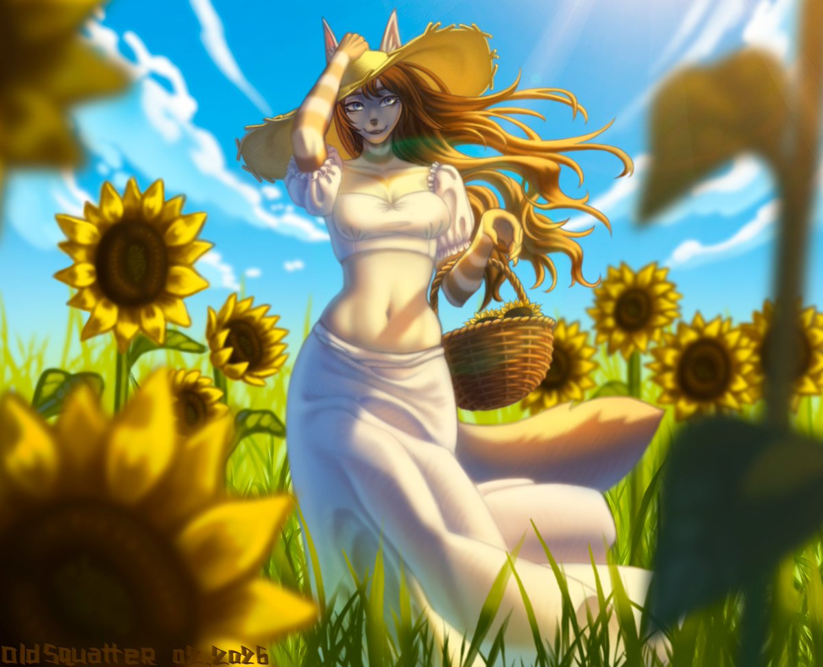 OldSquatter's tweet photo. "I went out to get the sun and collected a little more than I had planned"🌻☀️
I drew it with the thought of summer, which I want to remember and take with me.
Bonica's gift for the beautiful @bonifasko https://t.co/JN3uKtb7bs