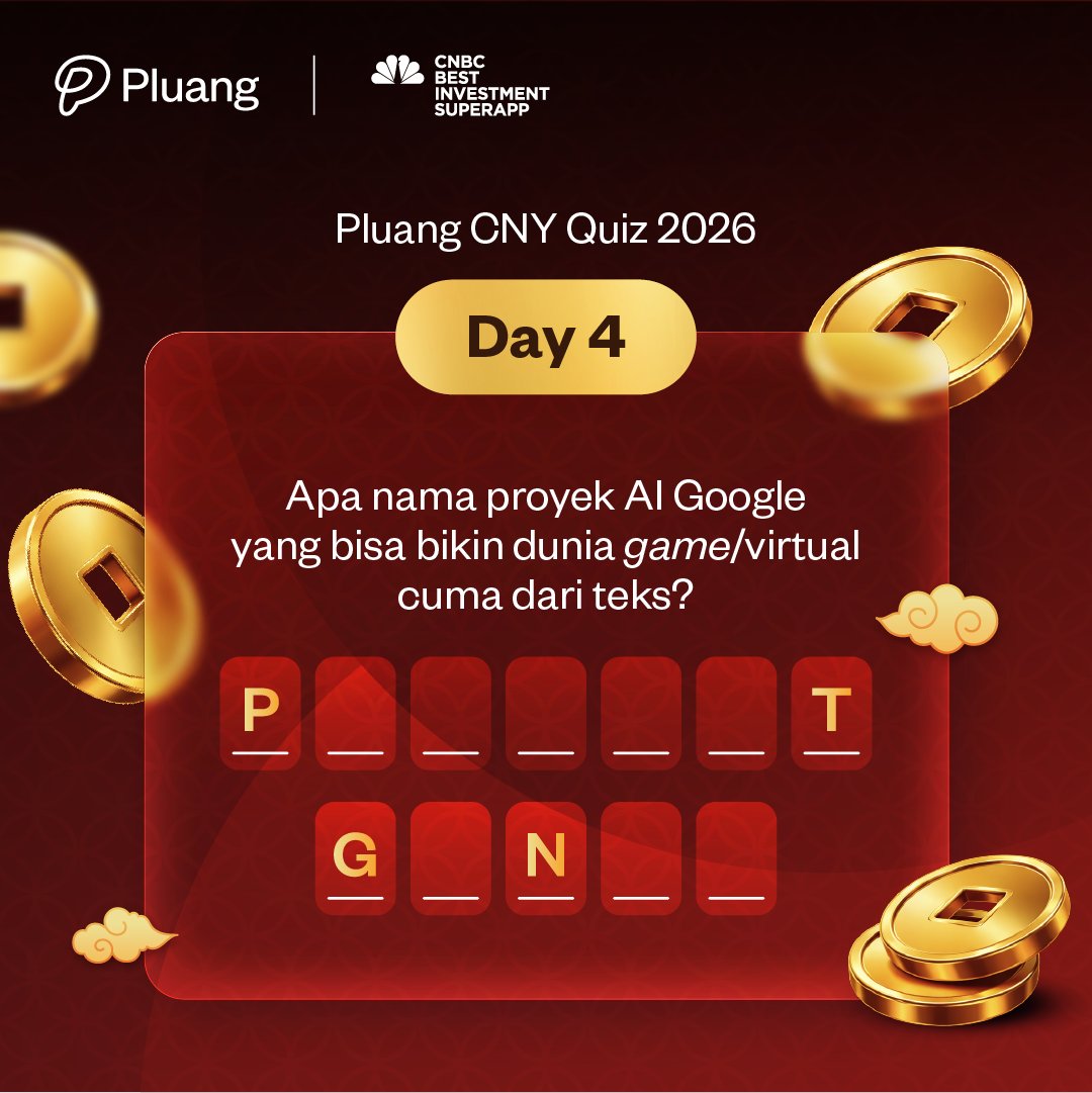 🔥Giveaway Day 4🔥

Terobosan terbaru model AI Google ini bisa mengubah gambar statis atau teks menjadi ekosistem game 2D yang dapat dimainkan secara langsung. Model AI ini bikin Google selangkah lebih maju di persaingan AI. Bisa tebak namanya?
👇