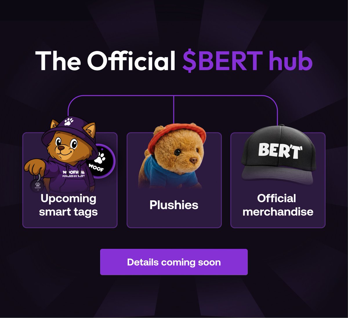 The $BERT ecosystem is moving into commerce.

The web shop will centralize:
- Plushies
- Upcoming smart tags
- Official merchandise

Designed to connect physical products with the digital ecosystem.