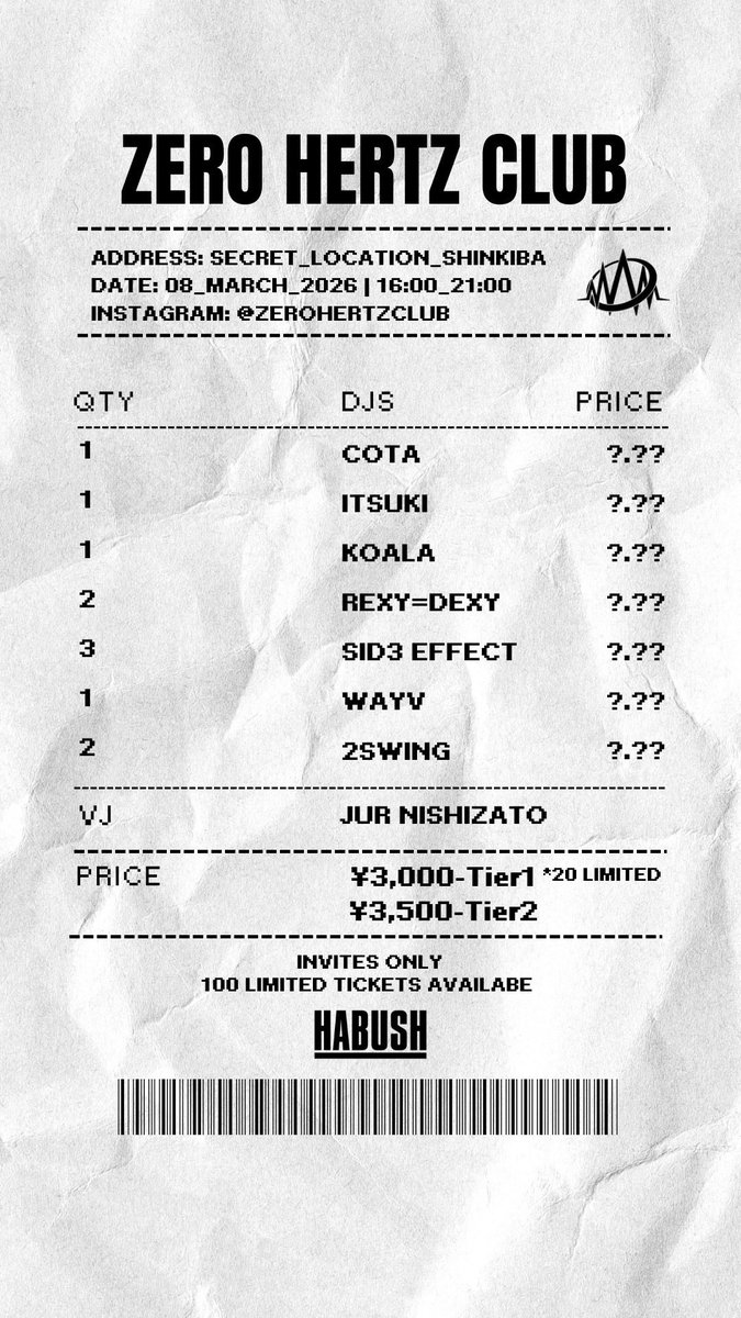 ZHC 📍secret Cafe in SHINKIBA 🗓️March.8th (SUN) ⏰4pm-9pm 100人